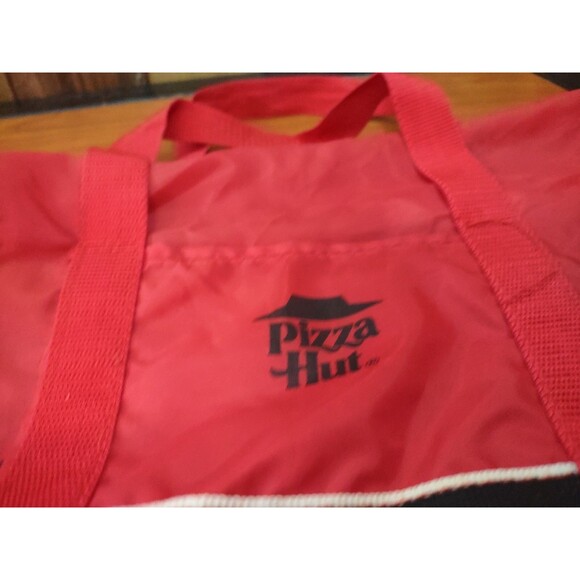 Vintage Pizza Hut Duffle Bag Small Size Red Nylon with Stripe - Picture 3 of 5